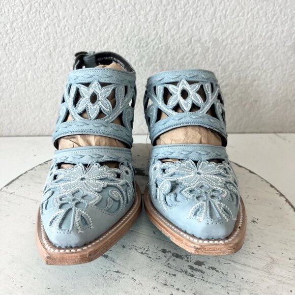 Lane Robin Mule Blue Cowboy Boots Womens 8 Cowgirl Western Leather Short Ankle - Picture 5 of 13